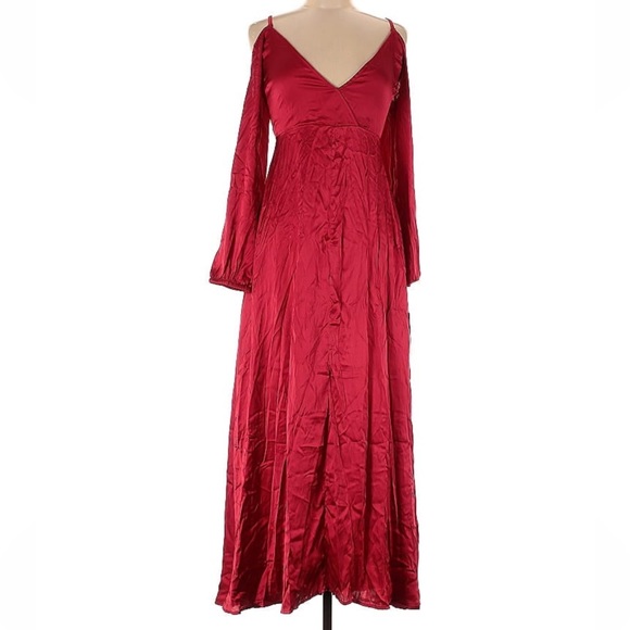 Free People X Brenda Knight Lola Silky Cold Shoulder Strappy Billowy Maxi Dress - Picture 4 of 5